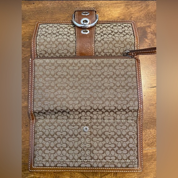 Coach Brown and Tan Signature Wallet with Silver Accent - Picture 3 of 4